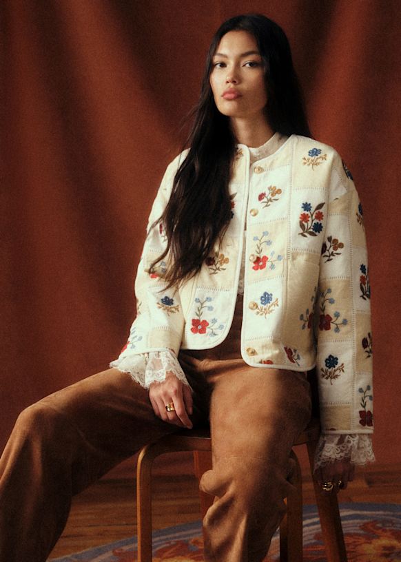 Farelli Jacket - S&amp;eacute;zane X Baziszt - Ecru With Botanical Embroidery - Organic Cotton - S&amp;eacute;zane