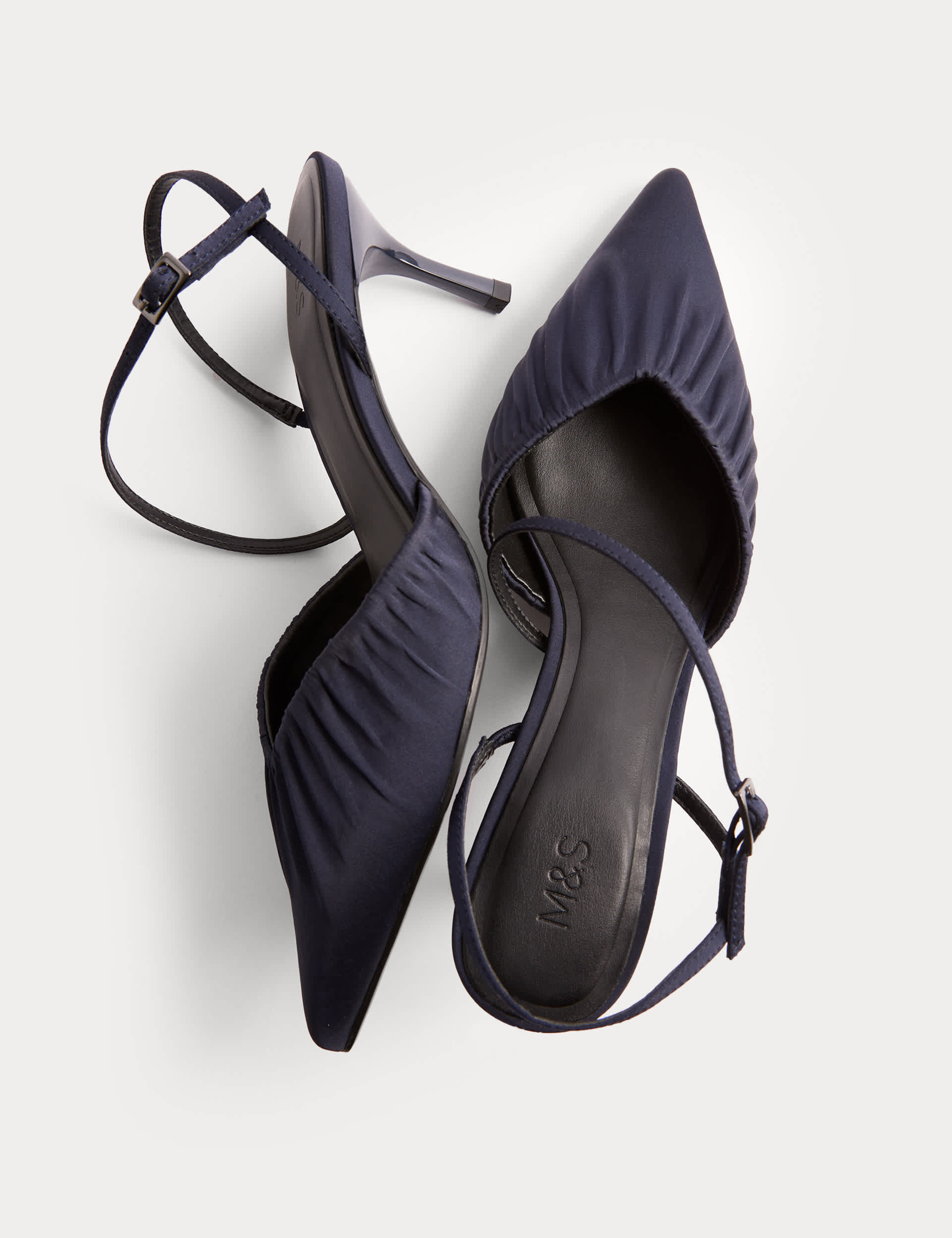 Satin Ruched Stiletto Heel Slingback Shoes