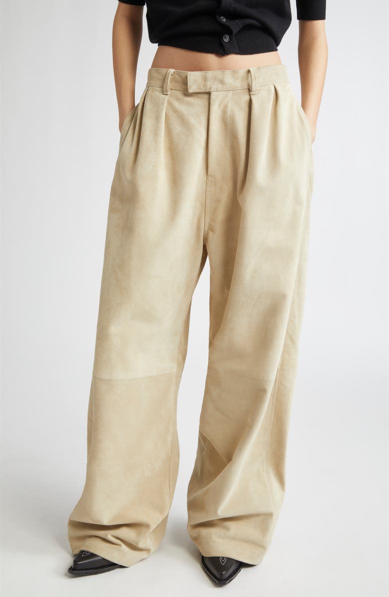 Pleated Wide Leg Suede Pants