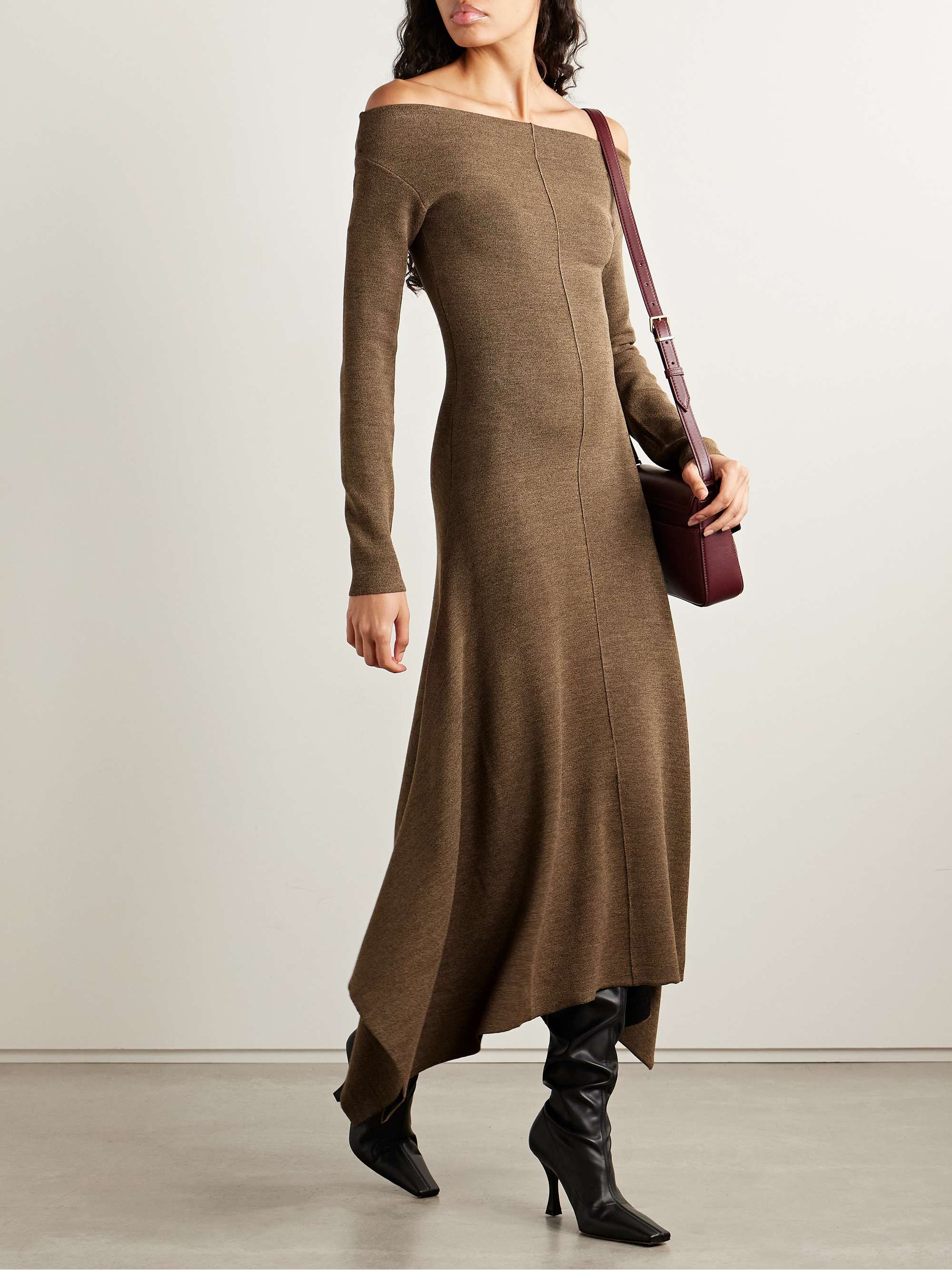 Romi Off-The-Shoulder Asymmetric Stretch-Knit Dress