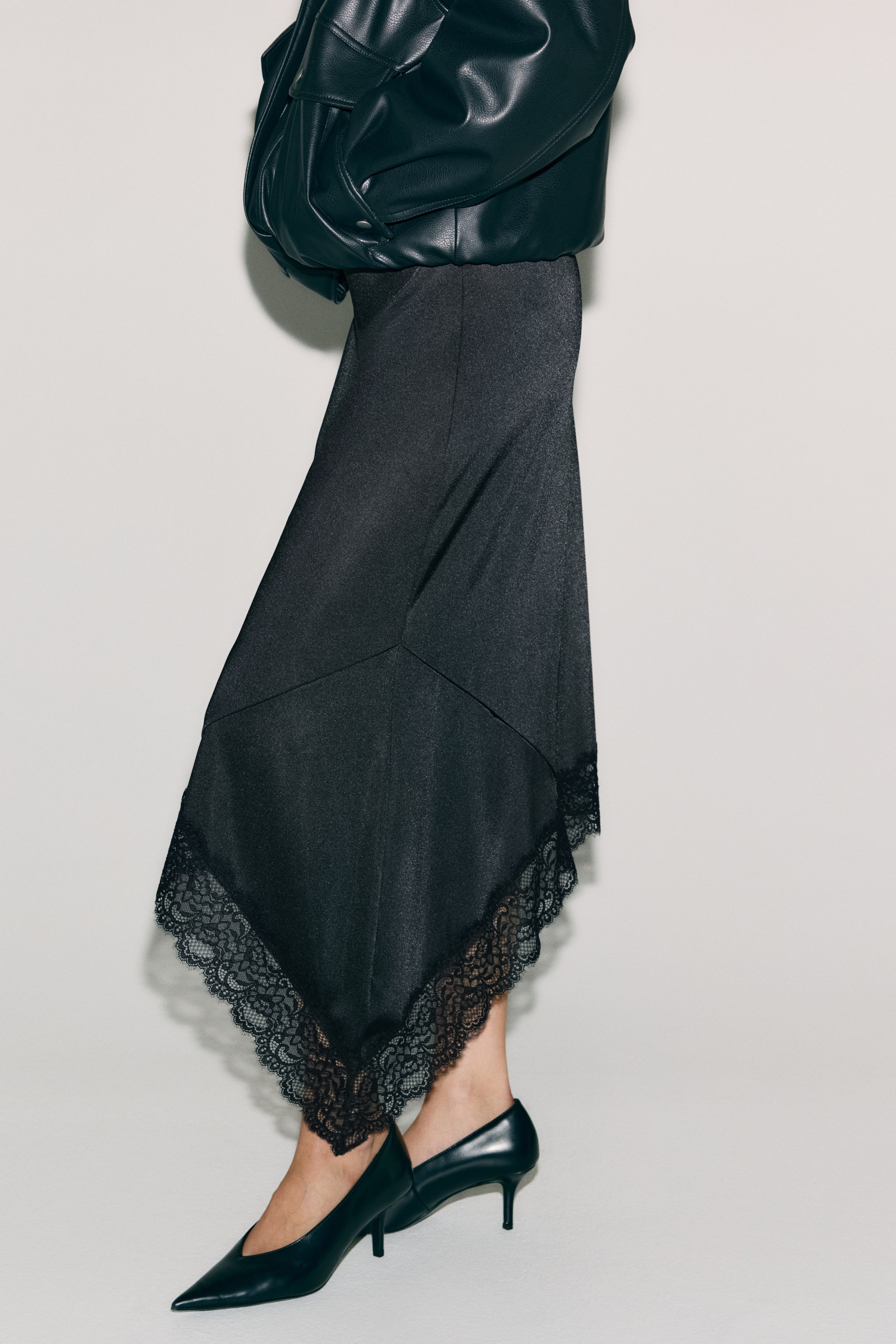 Asymmetric Lace-Trimmed Skirt - Dark Brown