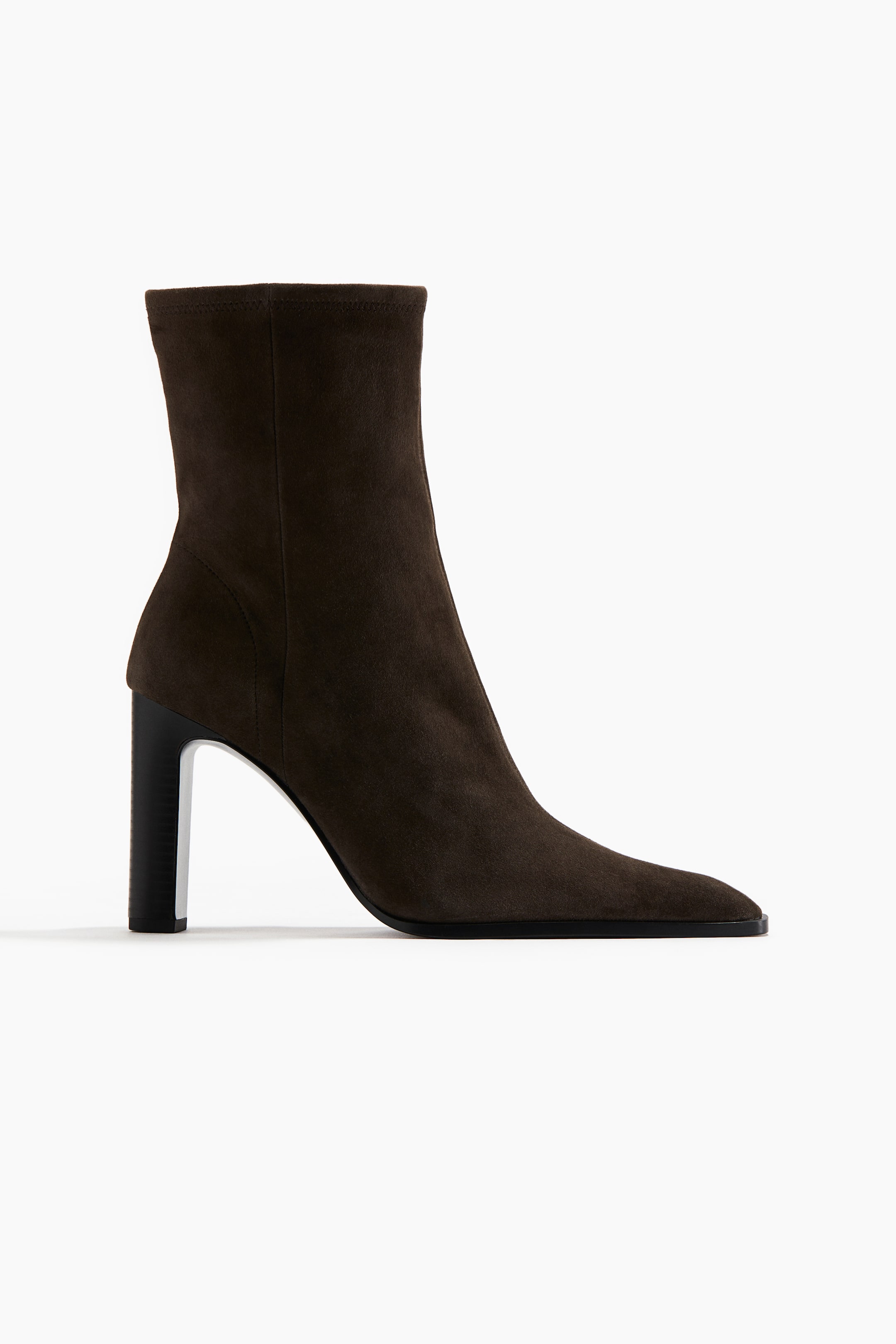 Heeled Suede Sock Boots - Dark Brown