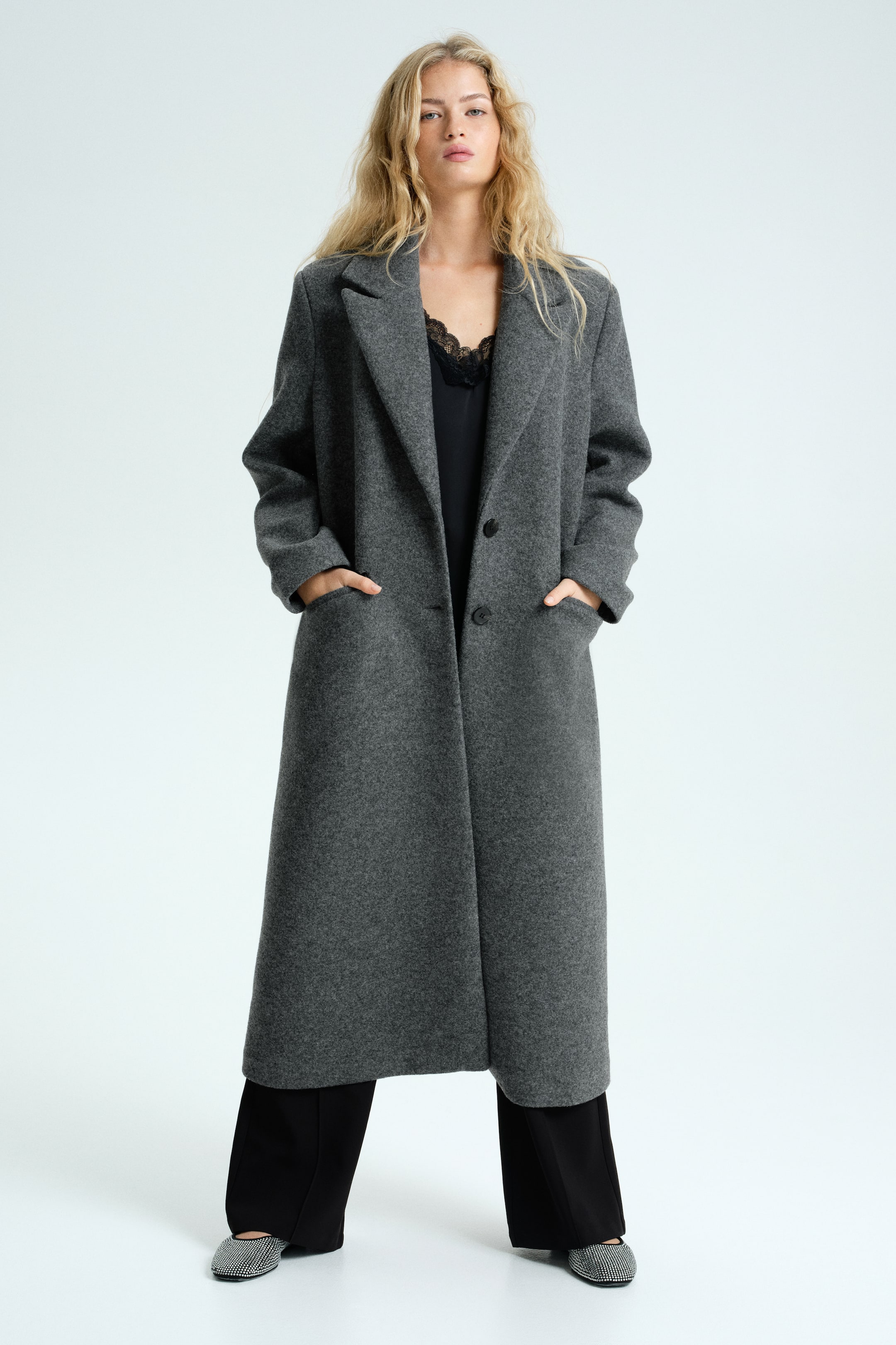 Single-Breasted Coat - Dark Grey/checked