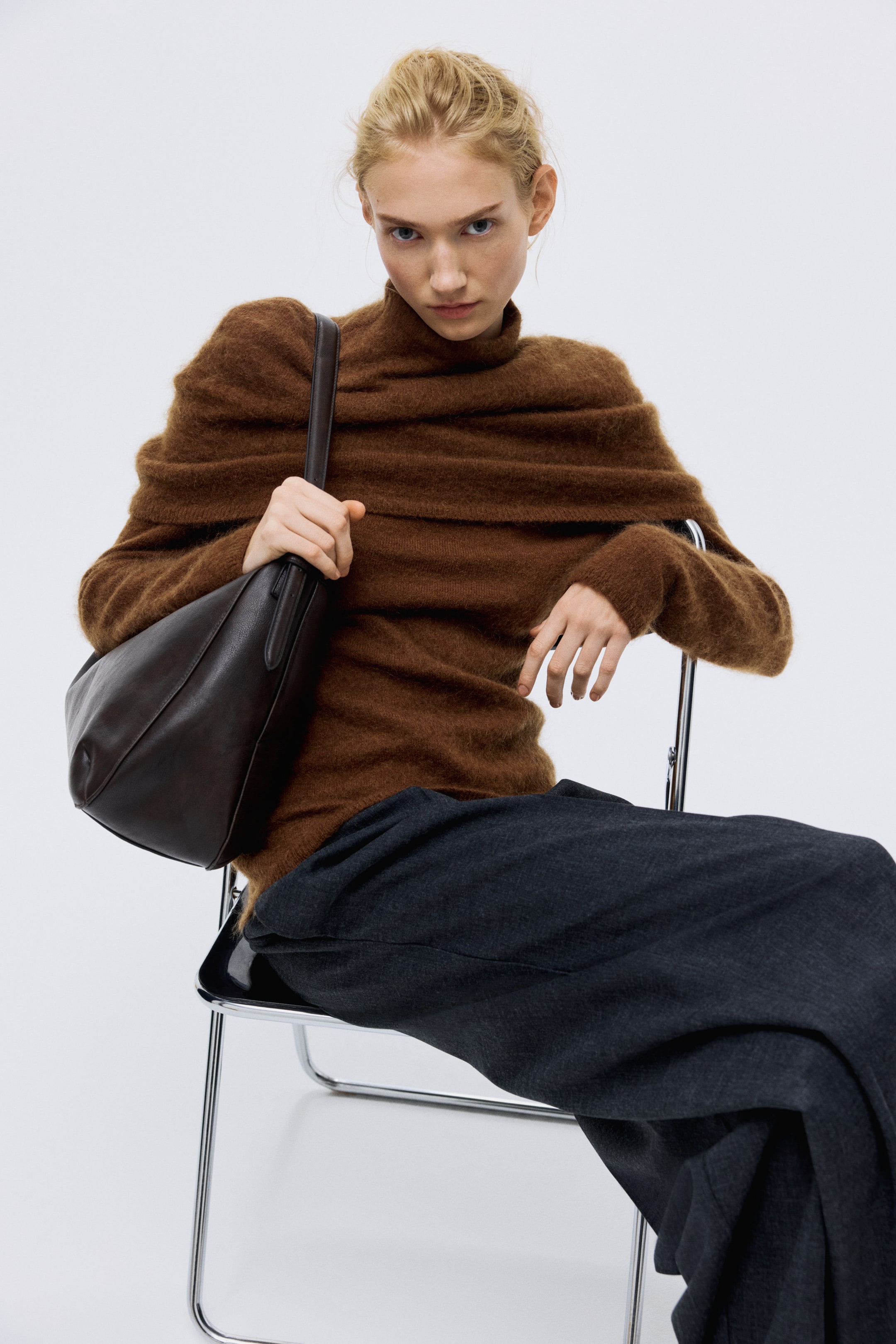 Mohair-Blend Turtleneck Top - Brown