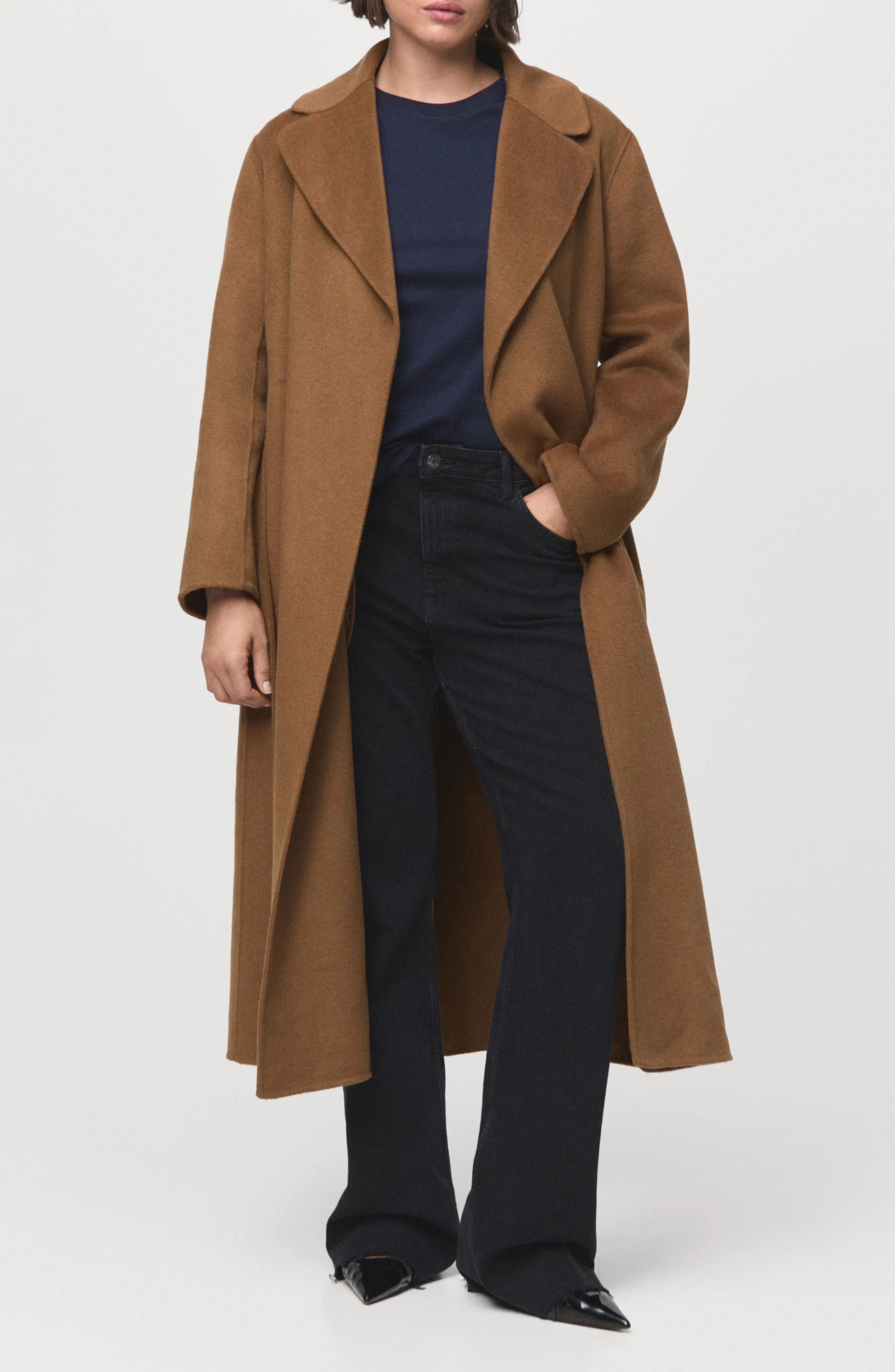 MANGO, Wool Blend Wrap Coat
