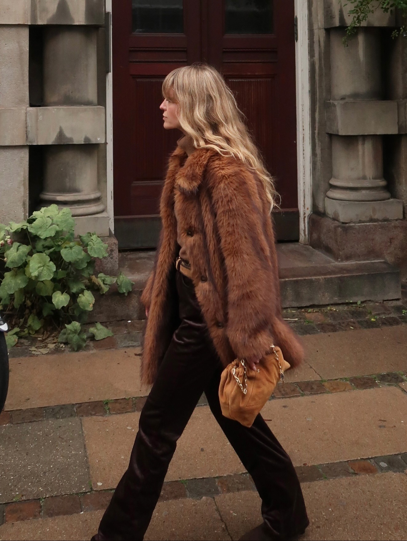 Influencer wearing a fur coat