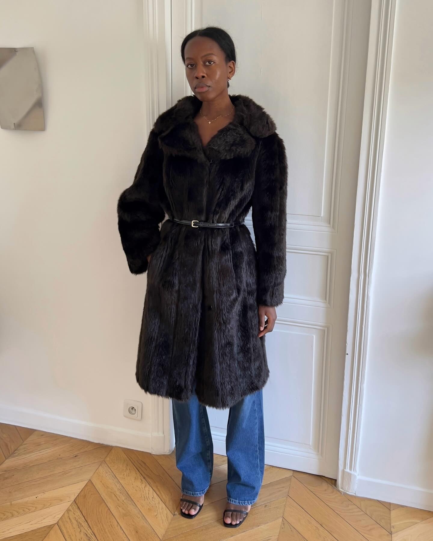 Influencer wearing a fur coat