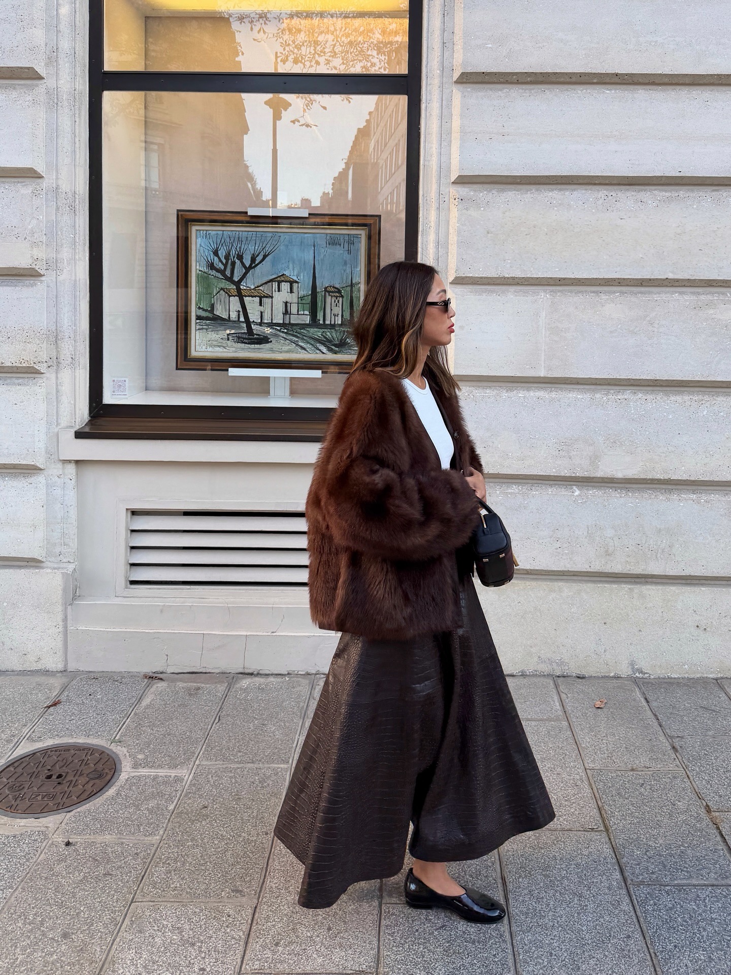 Influencer wearing a fur coat