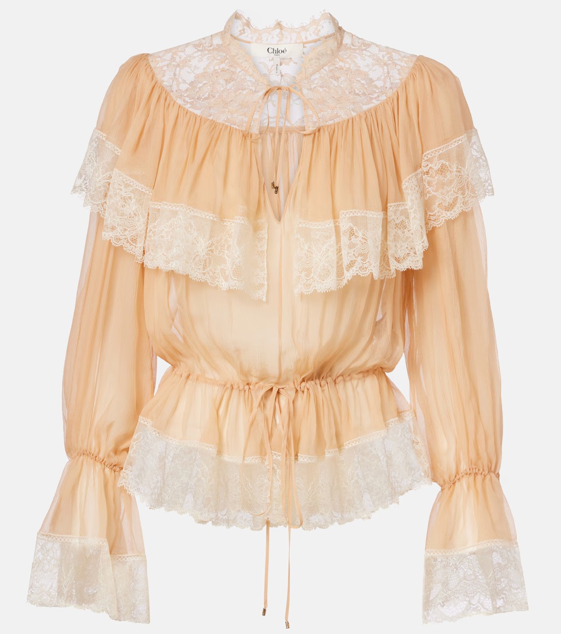 Chlo&amp;eacute;, Lace-Trimmed Silk Blouse