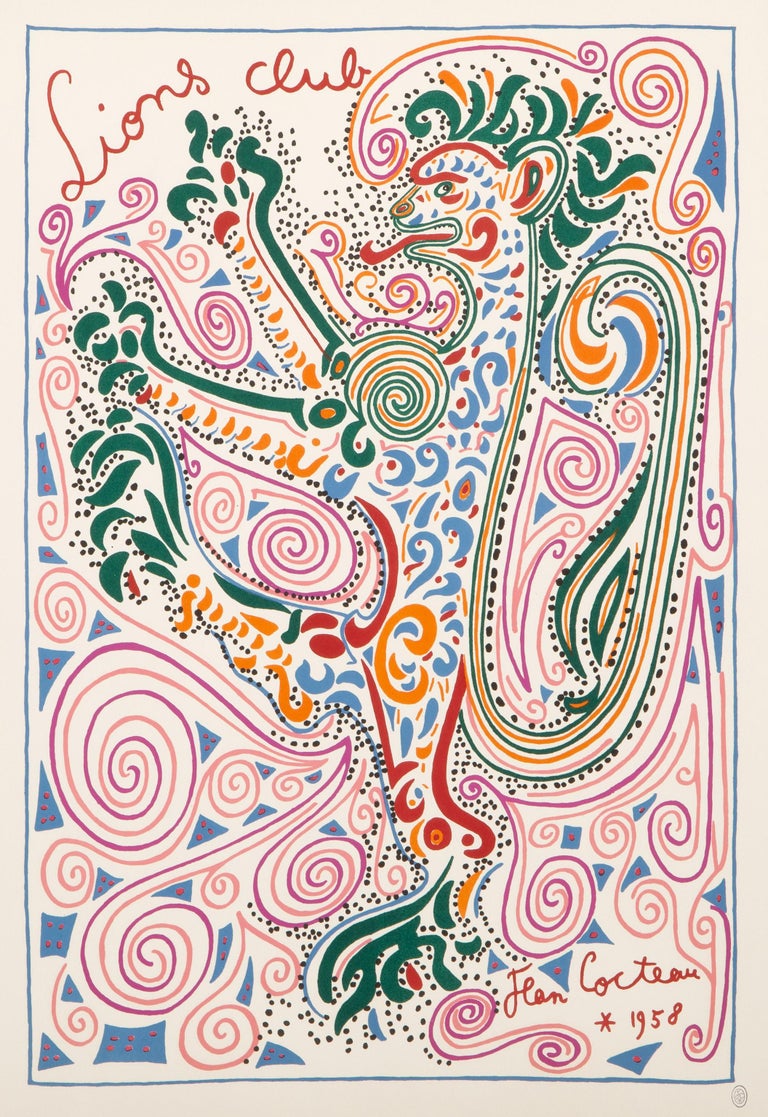 Lions Club, Modern Art Lithograph by Jean Cocteau