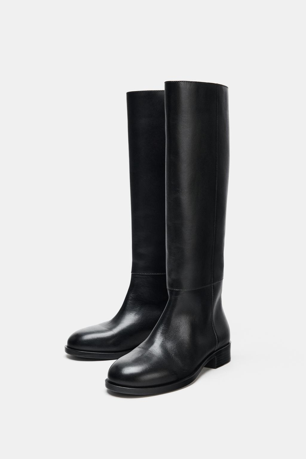 Zara Low Heel Leather Boots