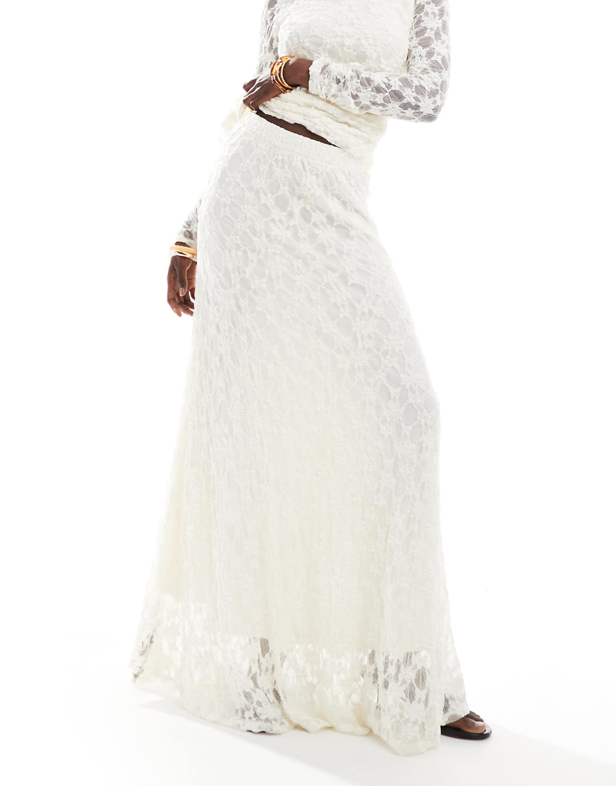 Threadbare Co-Ord Lace Maxi Skirt in Ivory