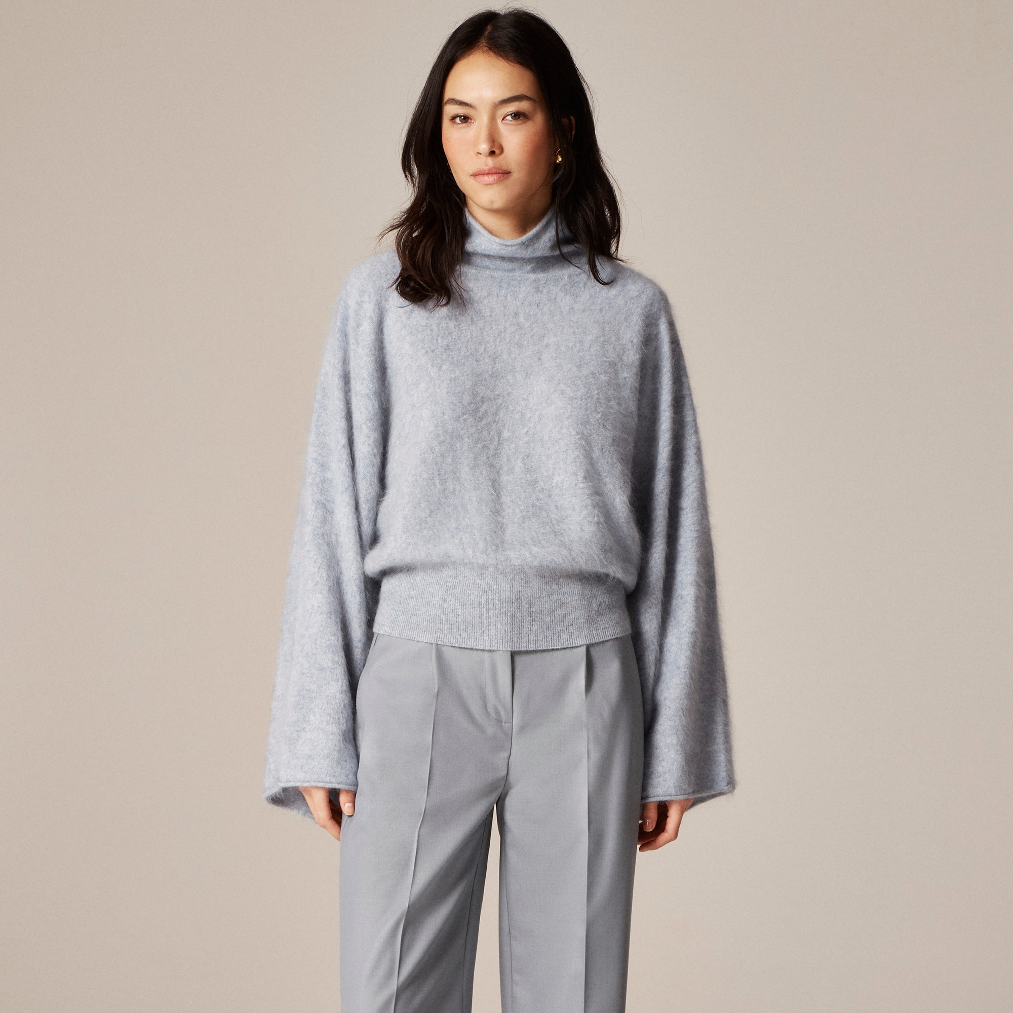 Wide-Sleeve Brushed Cashmere Turtleneck Sweater