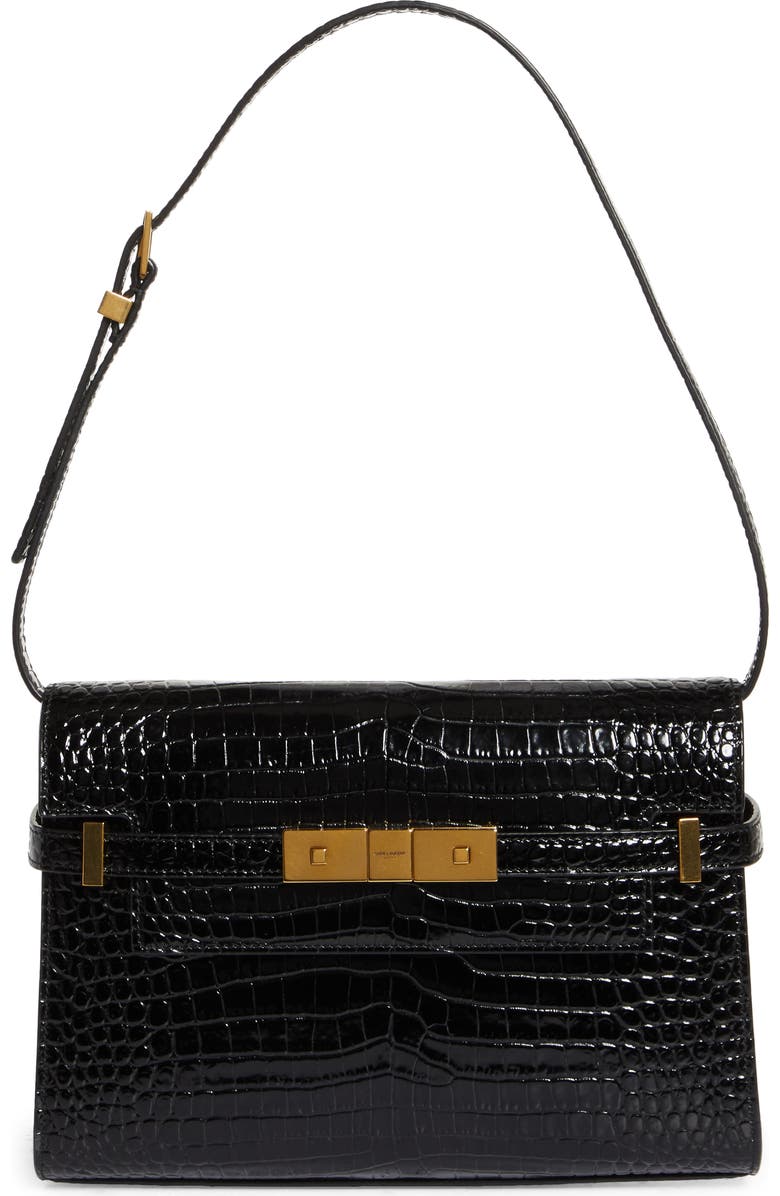 Small Manhattan Croc Embossed Shoulder Bag