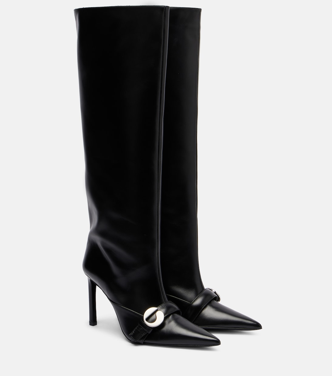 Logo Leather Knee-High Boots