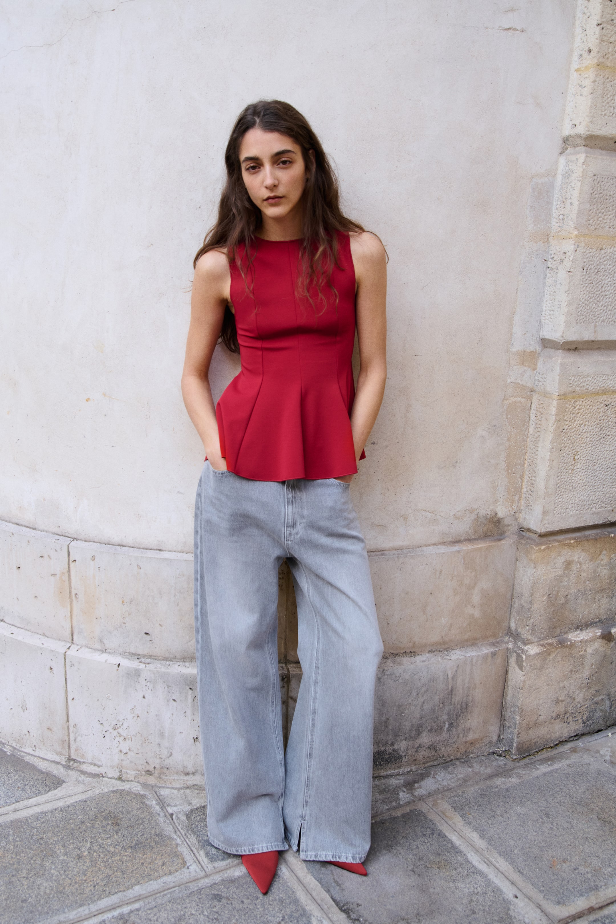 Sleeveless Peplum Top - White