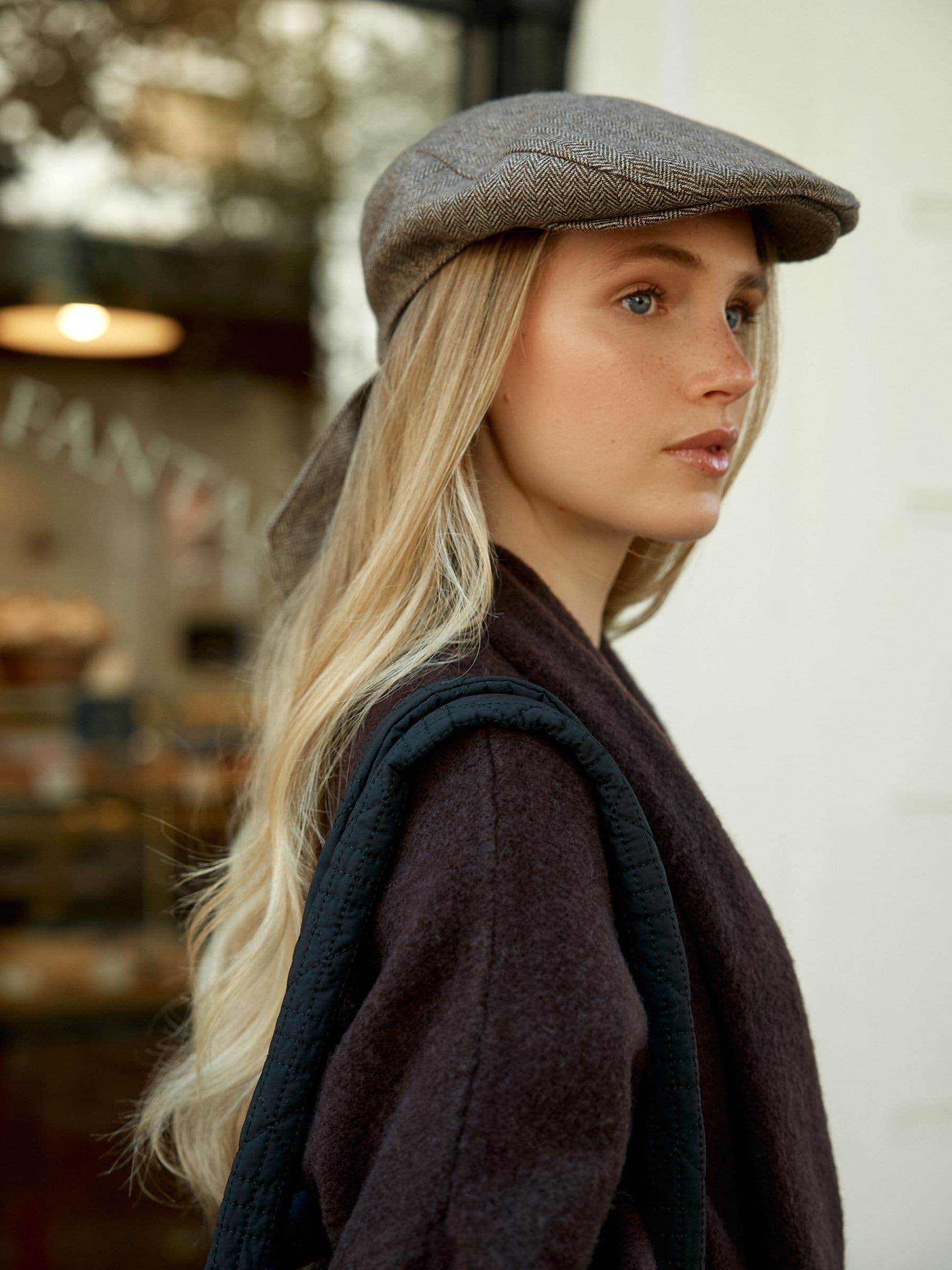 Brown Bow Back Flat Cap
