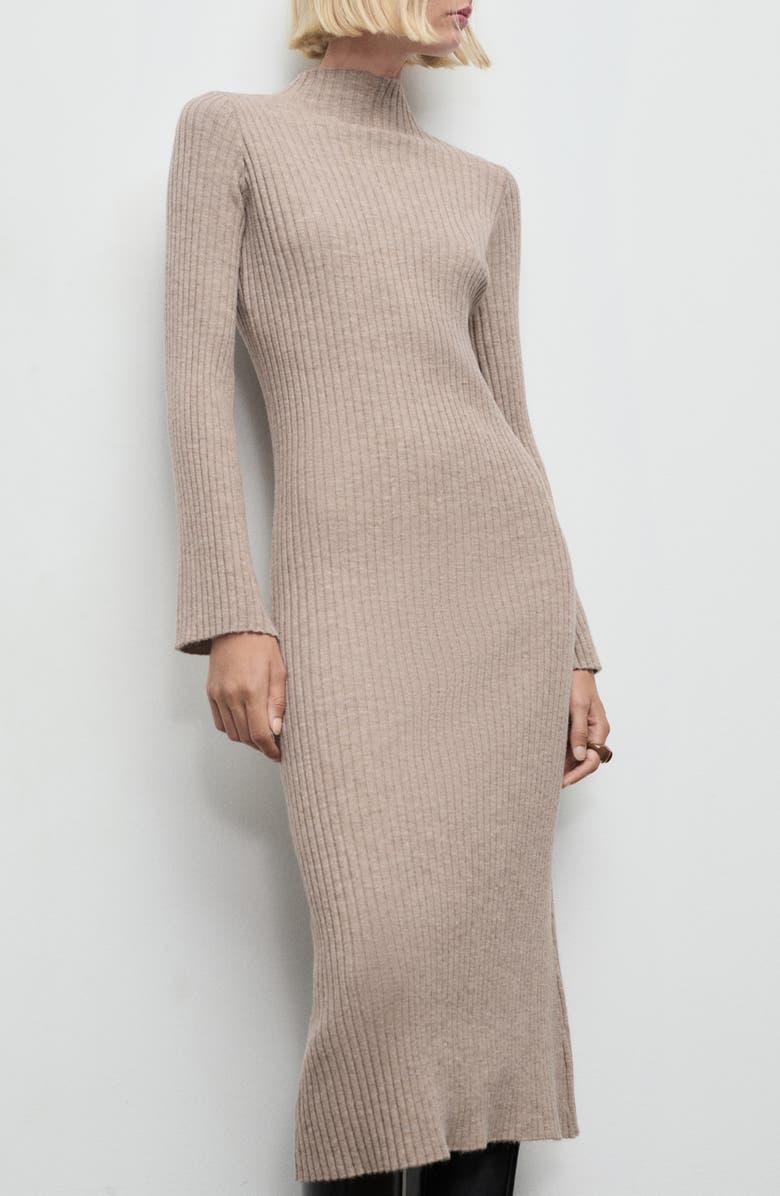 Rib Long Sleeve Midi Sweater Dress