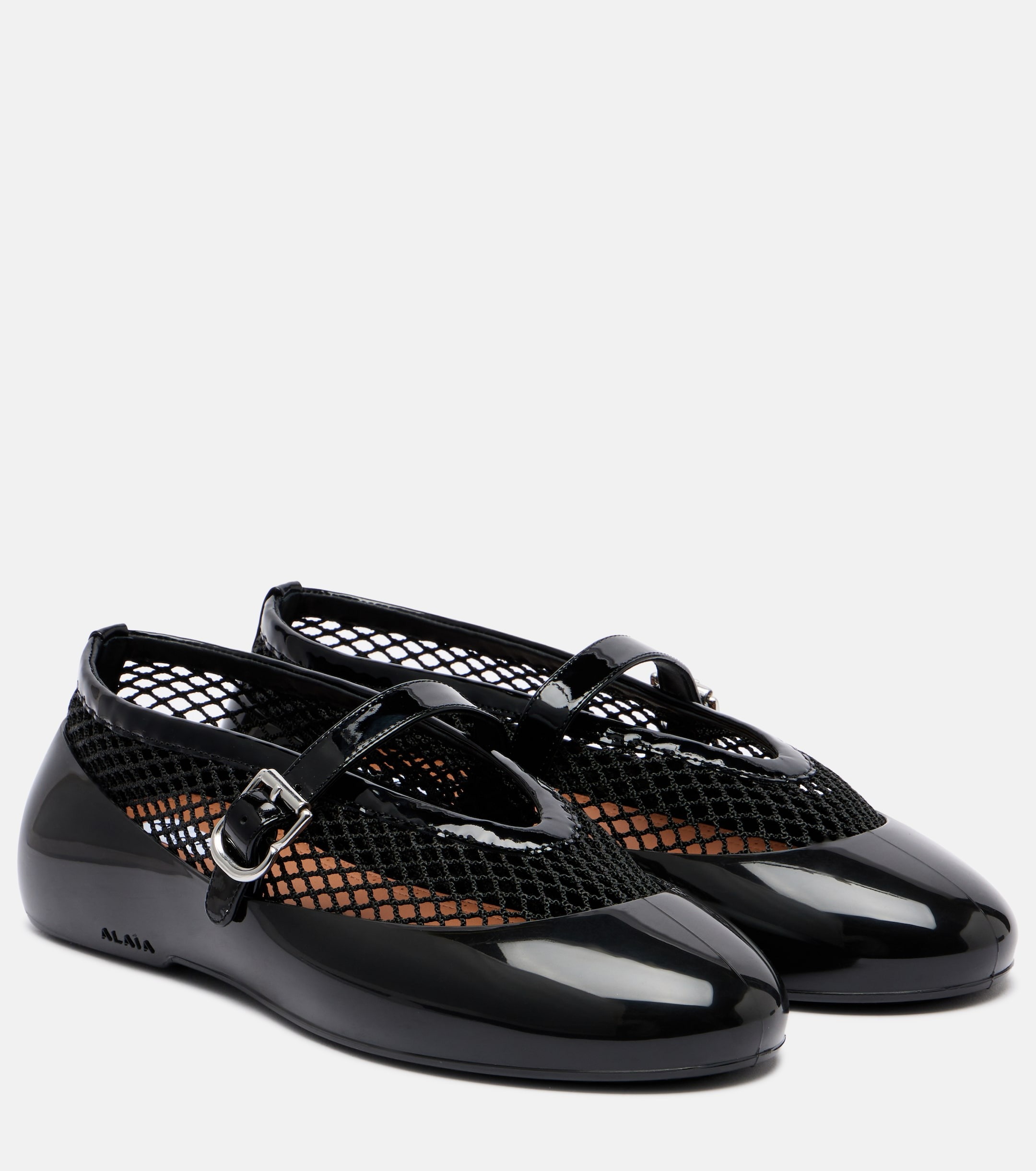Ala&amp;iuml;a, Leather-Trimmed Fishnet Ballet Flats