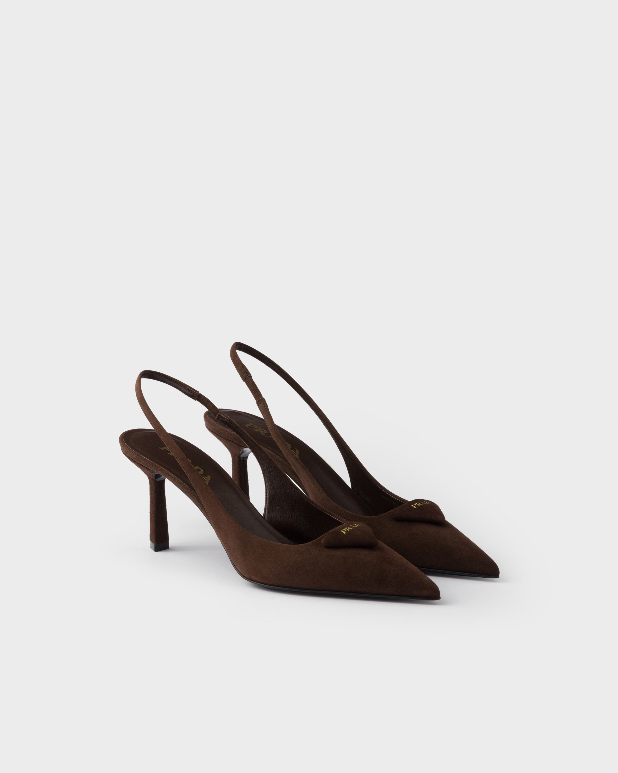 Prada, Suede Slingback Pumps in Dark Brown