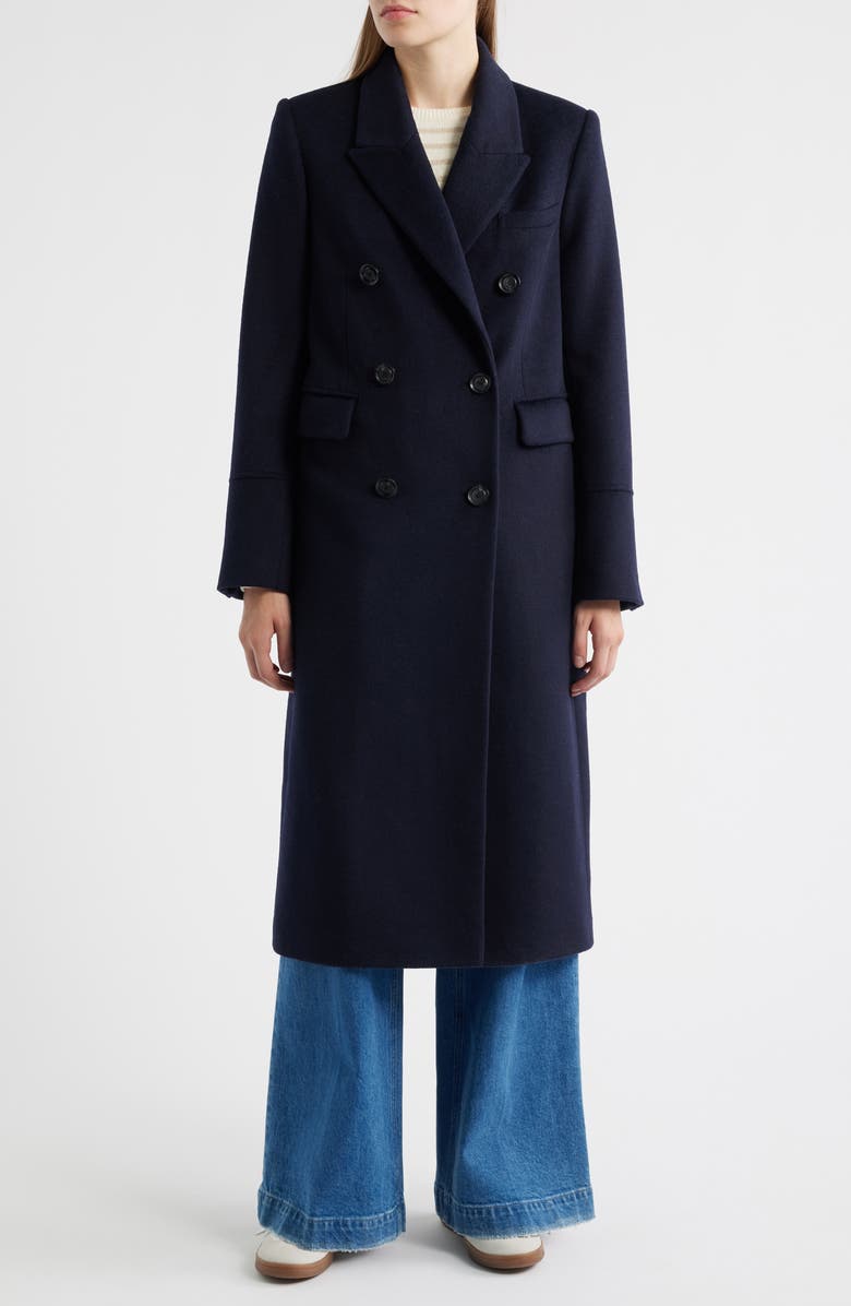 Doubled Breasted Wool Blend Military Coat