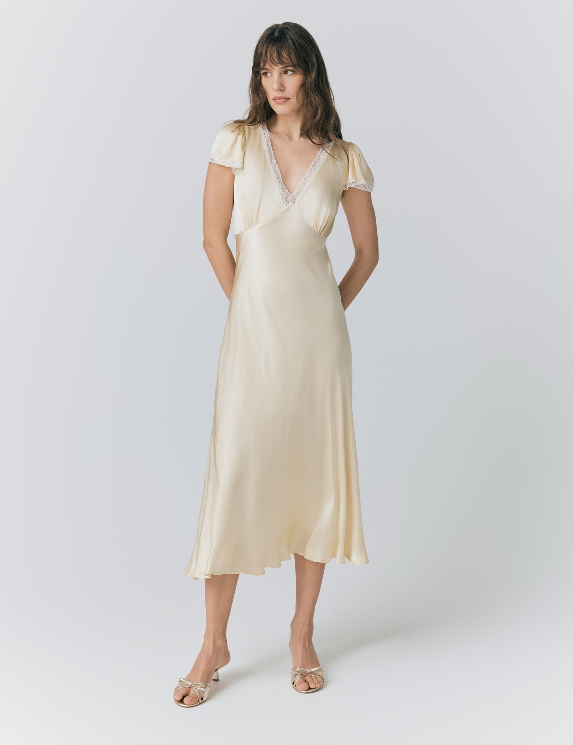 Satin V-Neck Midaxi Tea Dress