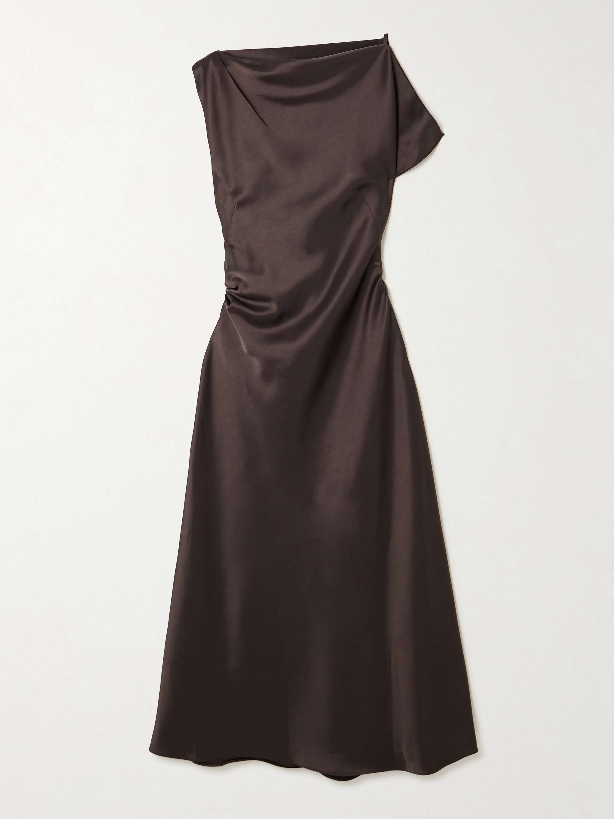 Asymmetric Draped Satin Maxi Dress