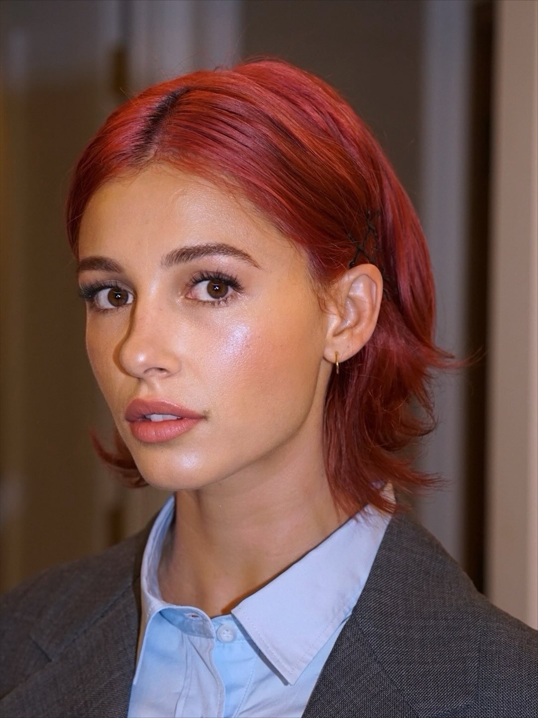 Naomi Scott with grown out crop hairstyle