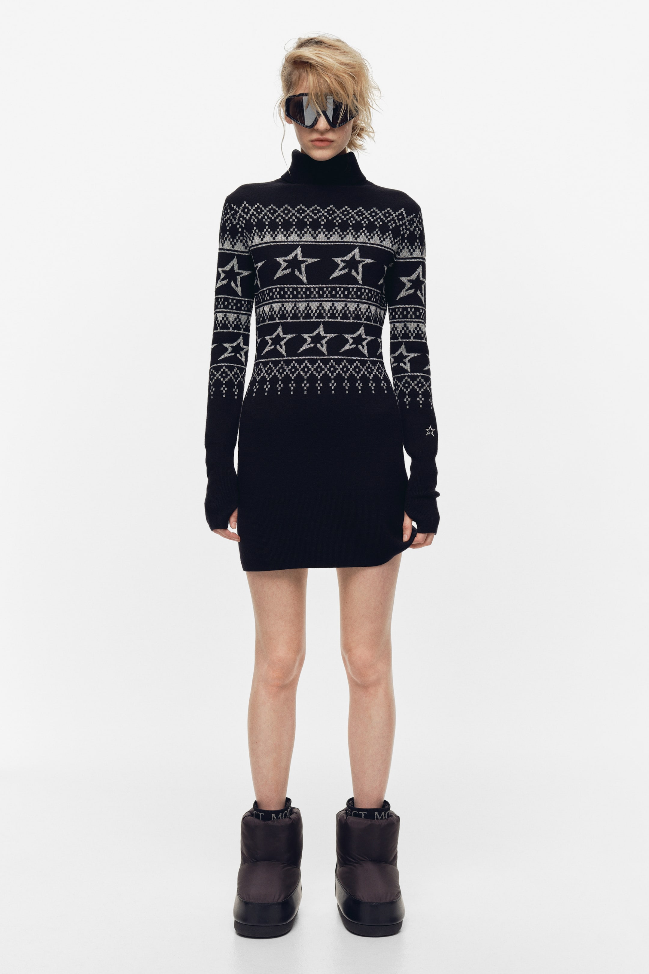 Jacquard-Knit Merino Wool-Blend Dress - Black