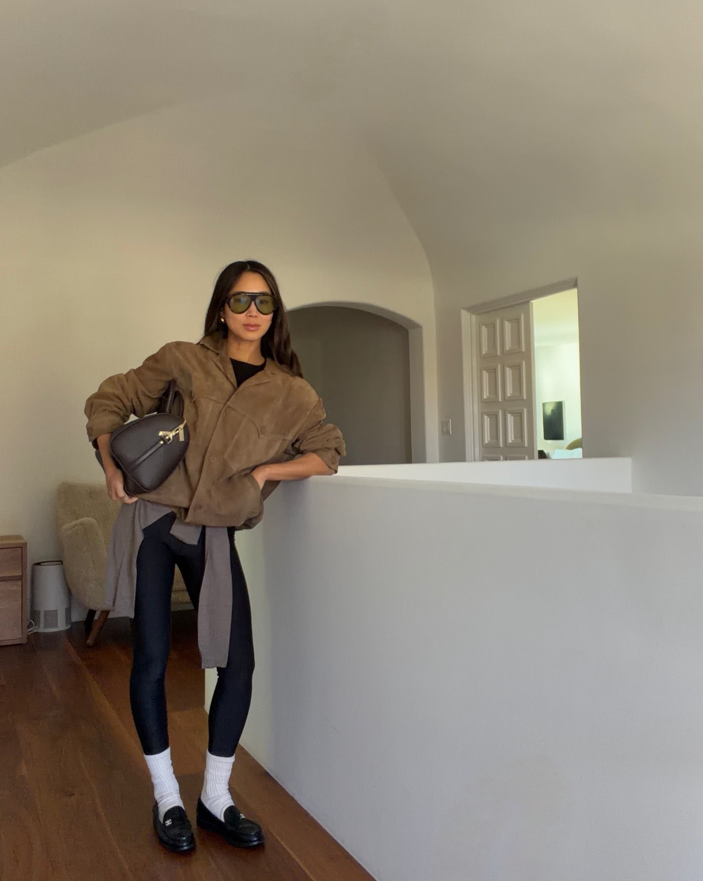 Loafers with leggings outfit on Aimee Song