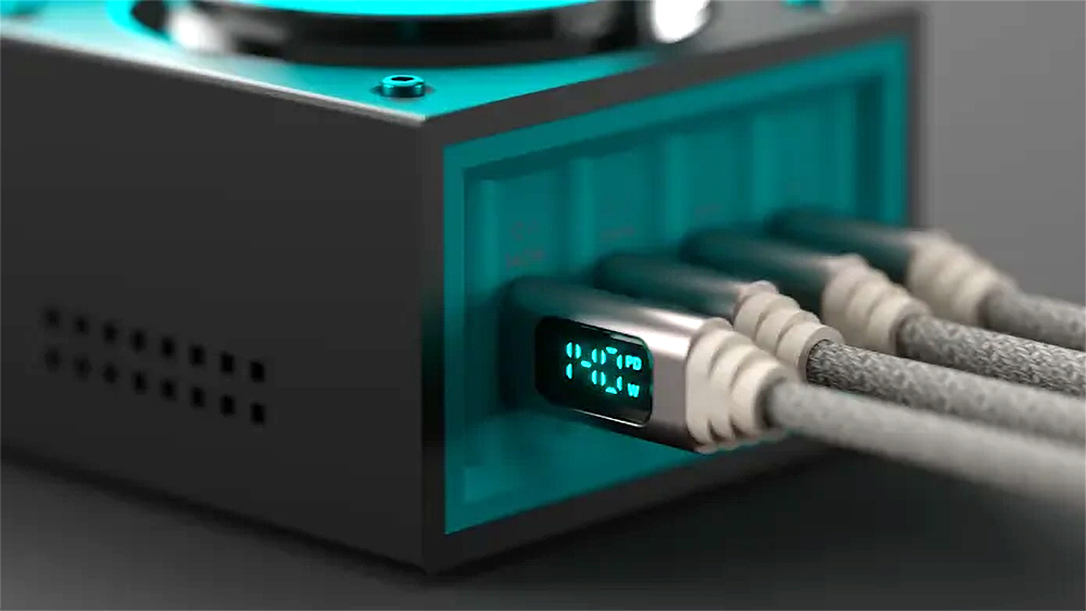 The Genki Moonlink USB-C cables plugged into the Moonbase power strip.
