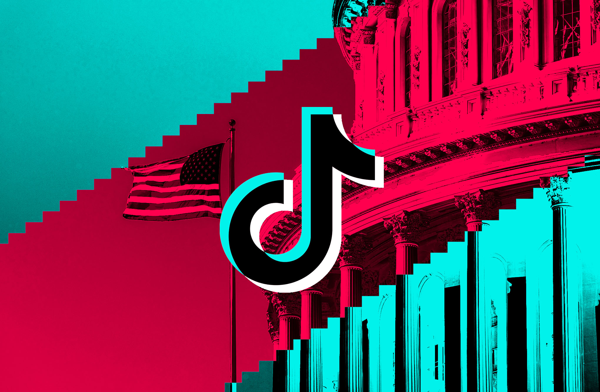 Photo collage of the TikTok logo over a photograph of the US Capitol building.