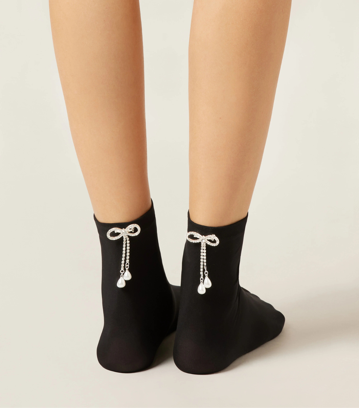 Rhinestone Brooch Socks