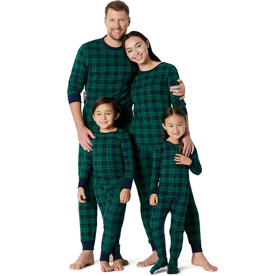 Amazon Essentials Unisex Kids&#039; Matching Holiday Family Pajama Sets, Dark Emerald Green Navy Plaid, 8