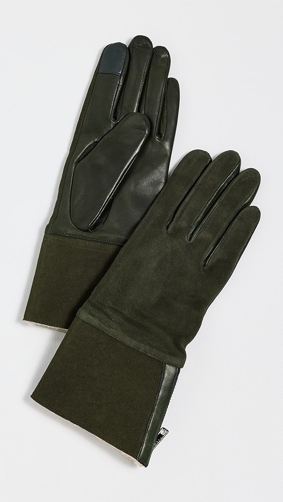 Carolina Amato Suede Back Shearling Cuff &amp;amp; Side Zipper Gloves
