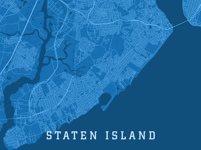 Staten Island NY City Vector Road Map Blue Horizontal