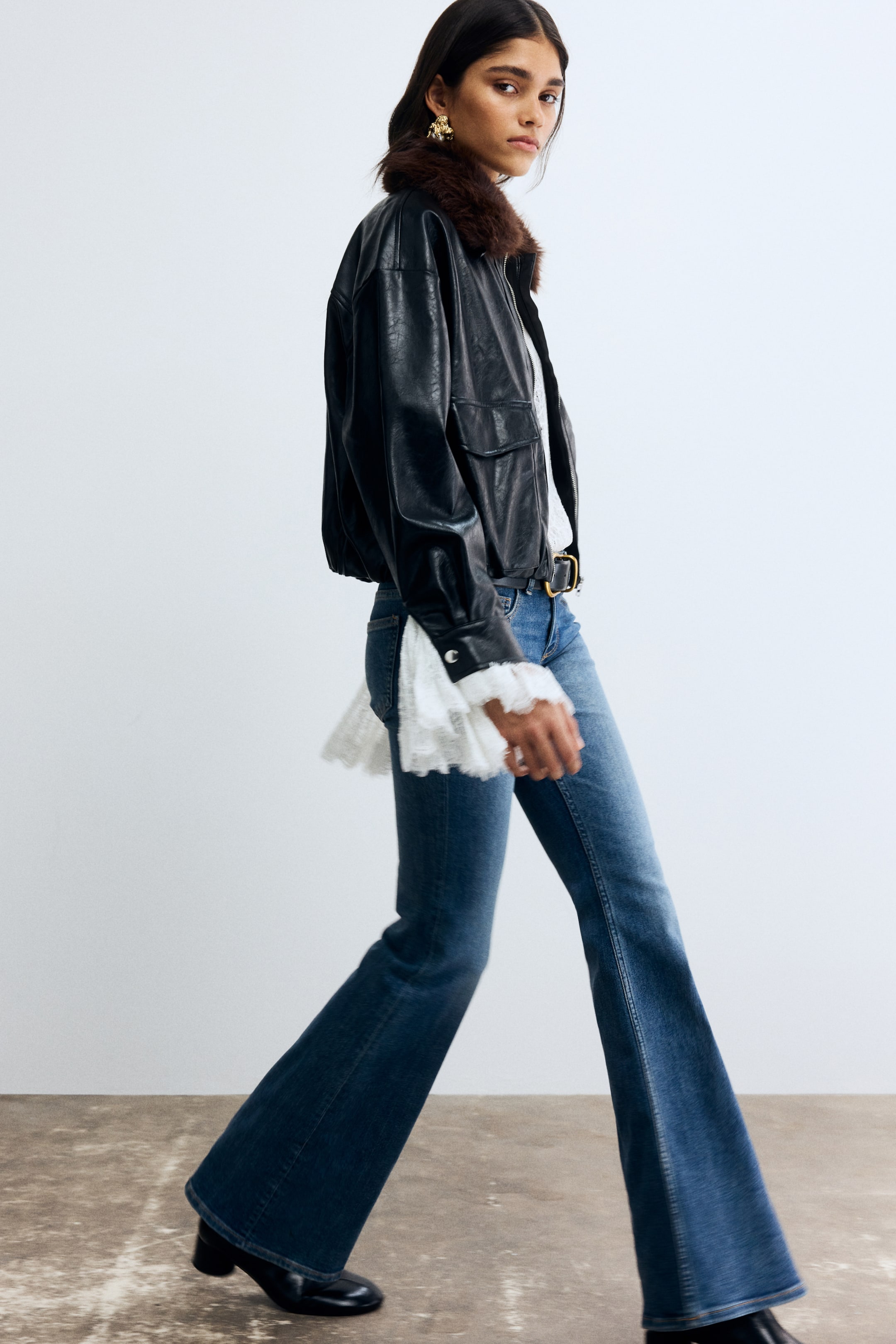 Flared Low Jeans - Black/washed Out