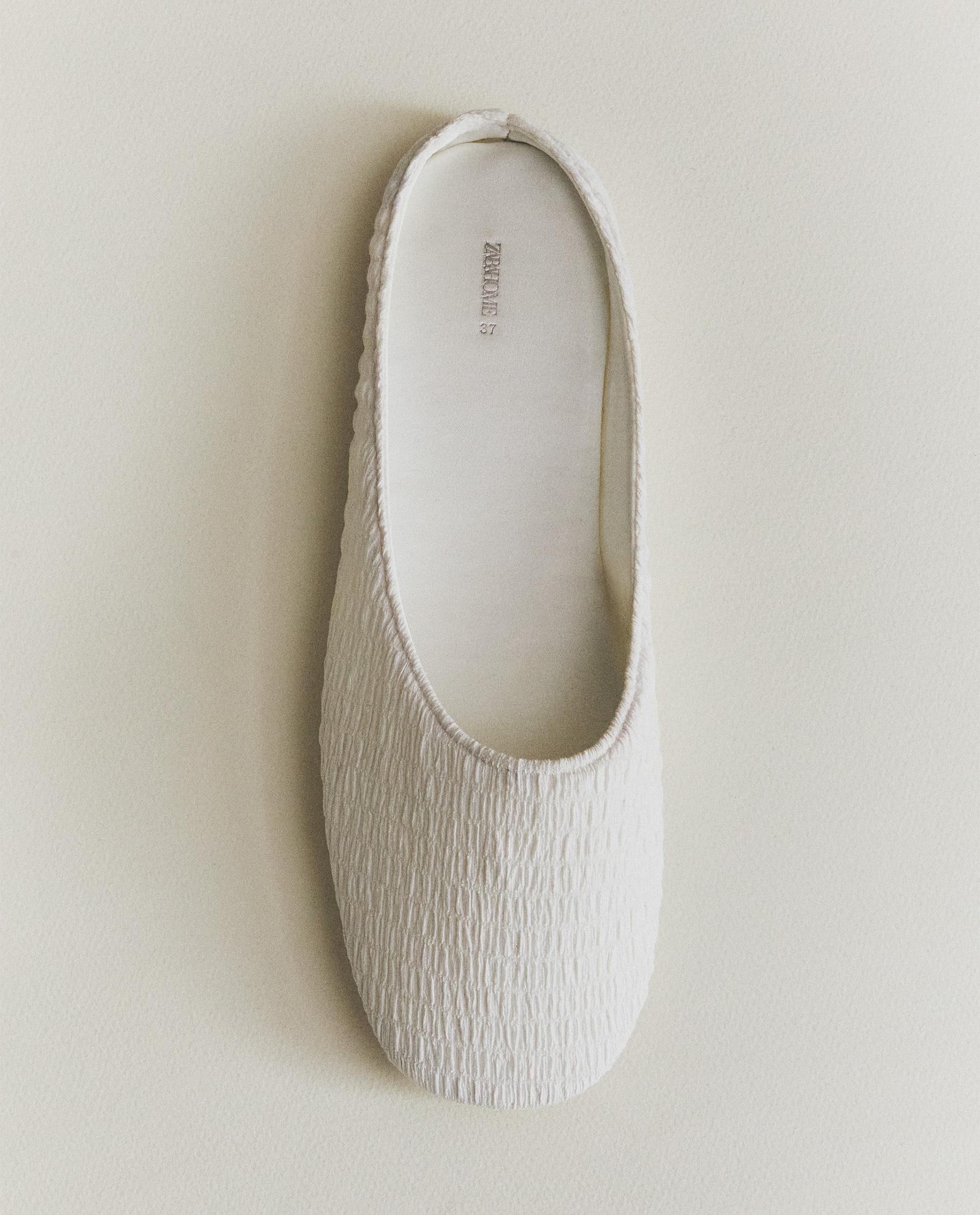Pleated Slippers With Leather Sole