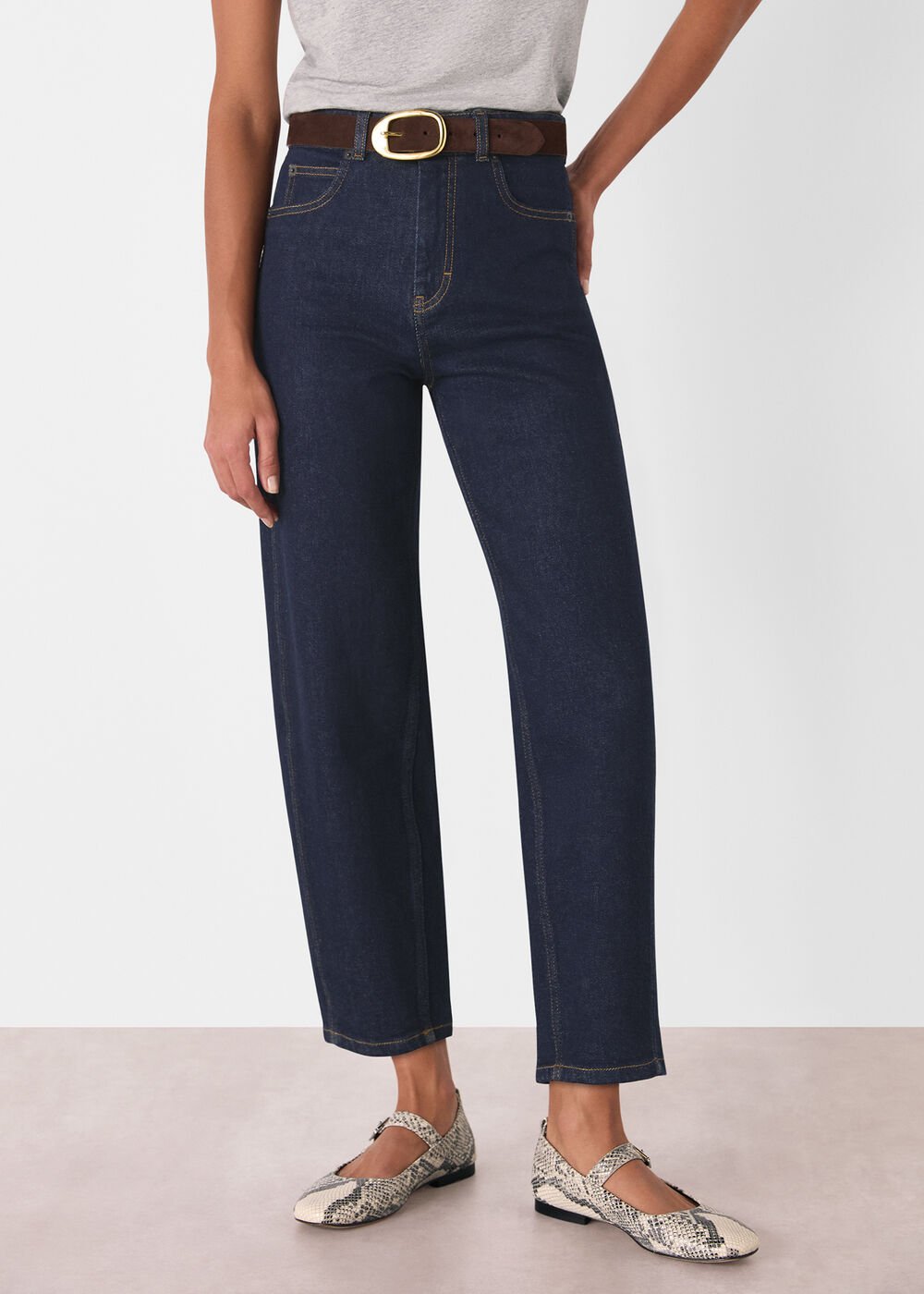 Dark Denim Stretch Barrel Leg Jean