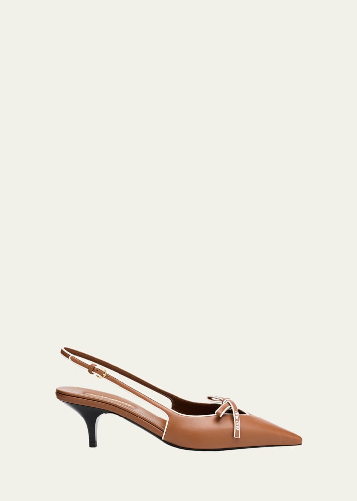 Nappa Leather Bow Slingback Pumps