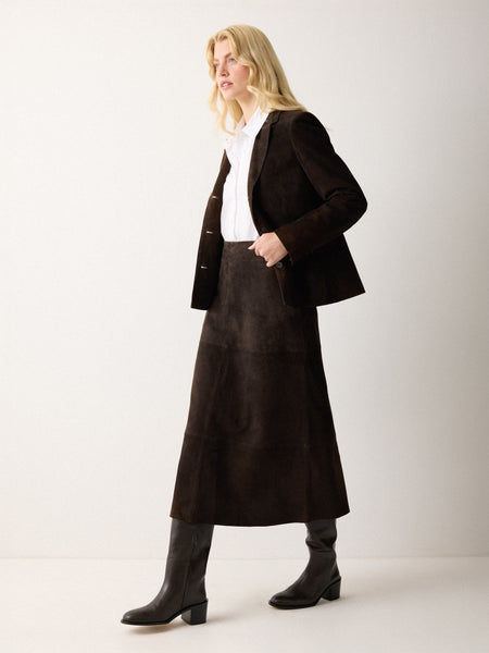 Suede Fluid Midi Skirt | Brown