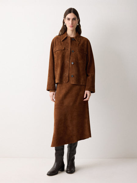 Suede Midi Asymmetric Skirt | Tan