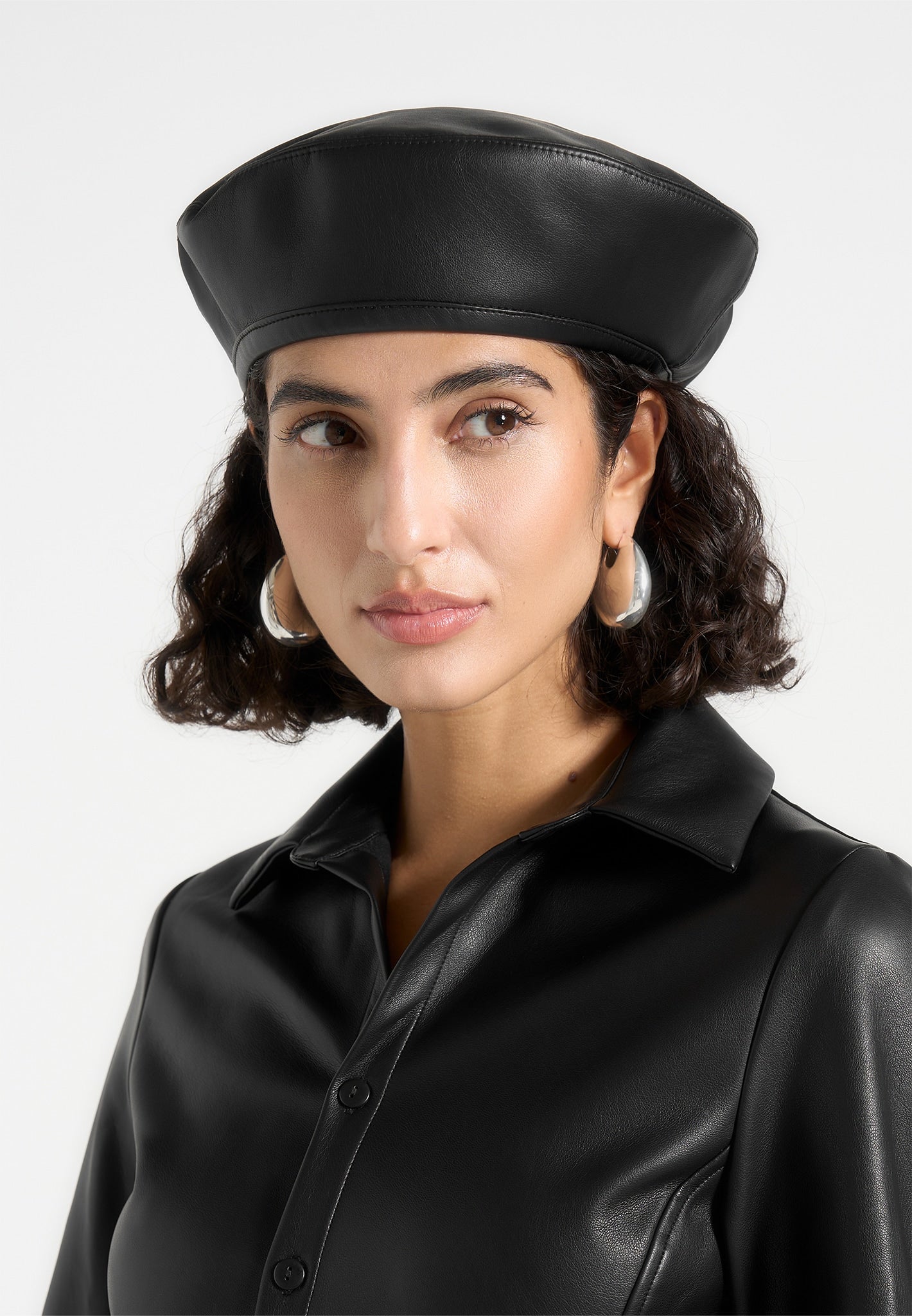 Anya - Leather Beret - Black