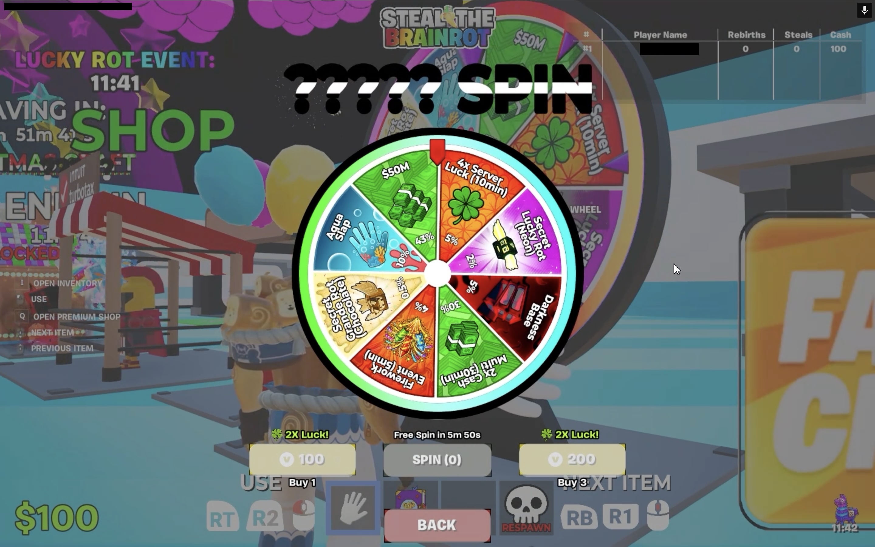 Steal the Brainrot Fortnite Prize Wheel