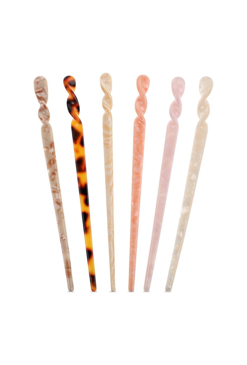 Vintage Leopard Print Acetate Hair Sticks - 6 Pcs Retro Hairpins for Long Hair &amp;amp; Buns