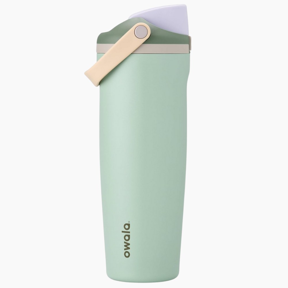 The 30-ounce version of the Owala FreeSip Sway in a eucalyptus color on a light gray background.