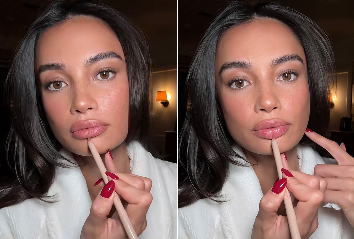 Kelsey Merritt contours and shapes her lips in a tutorial posted to TikTok.
