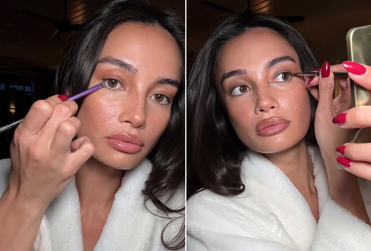 Kelsey Merritt contouring around her eyes in a tutorial posted to TikTok.