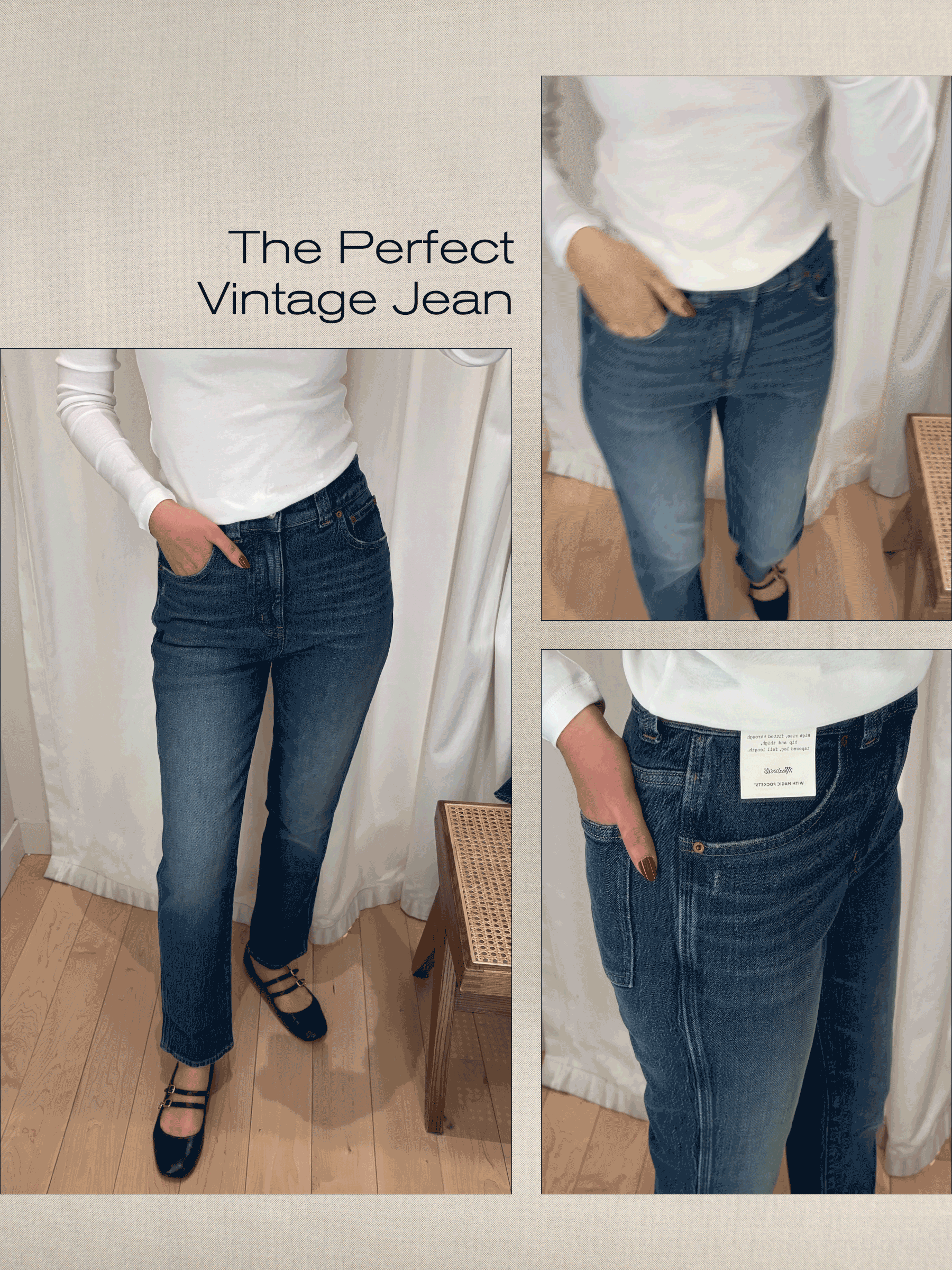 WWW assistant shopping editor Josephine Hadjiloucas tries on Madewell jeans.