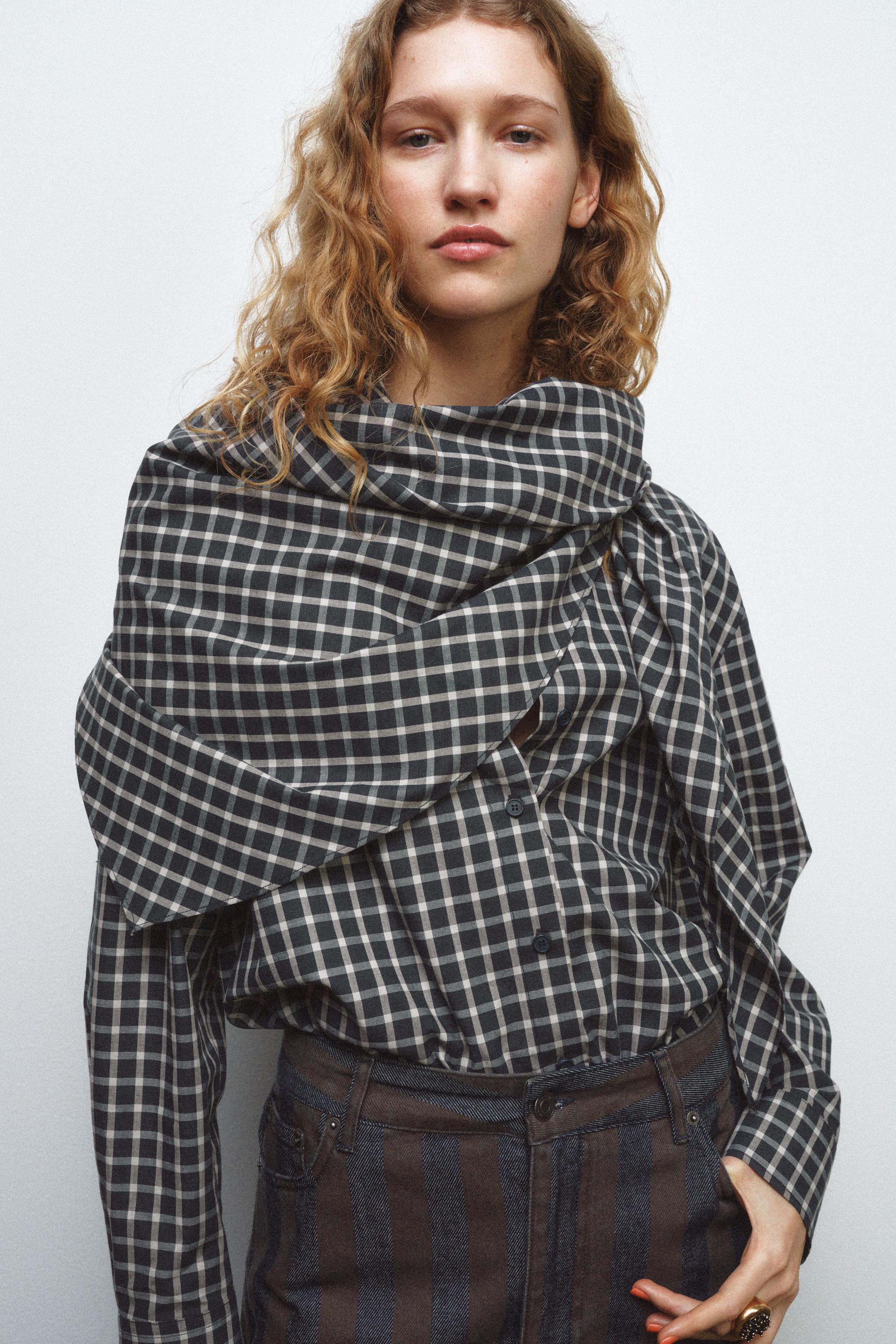 Plaid Shirt With Scarf Zw Collection